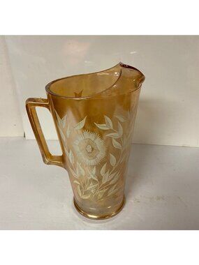 Peach Luster Pitcher Jeannette Vintage Rare Cosmos, Daisy or Late Sunflower